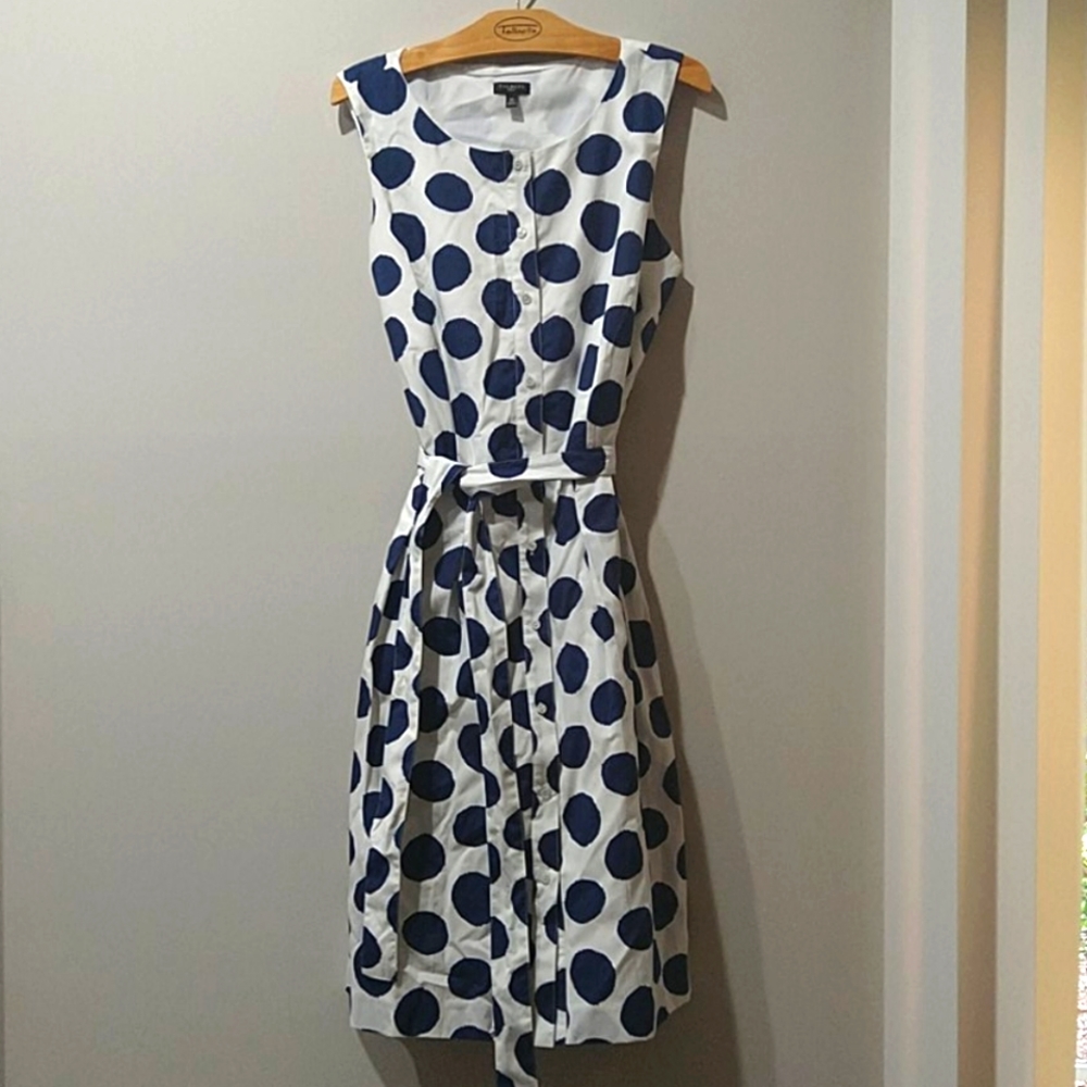 White with navy dots Dress